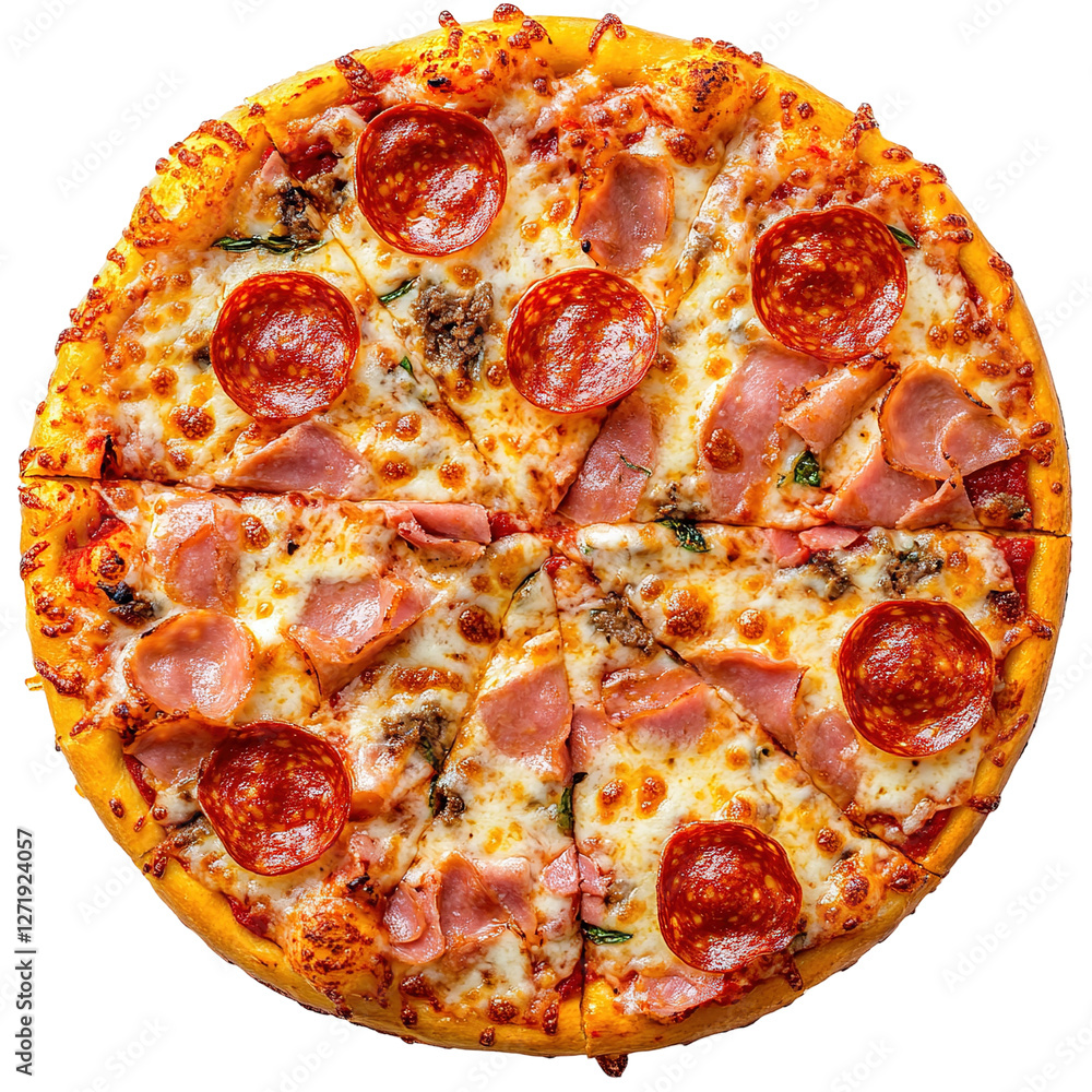 A photostock of a margherita pizza on a white background, delicious and isolated. A photostock of a margherita pizza on a white background, delicious and isolated.