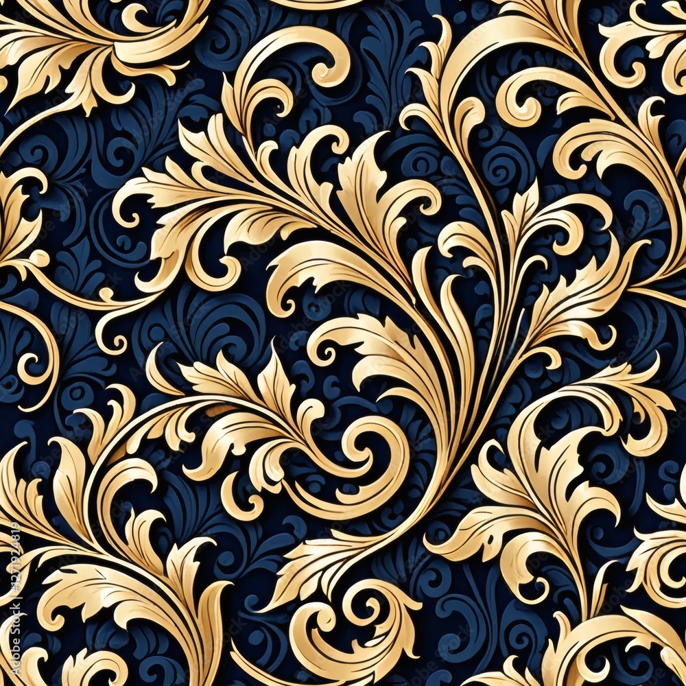 Seamless Baroque Pattern with Golden Floral Elements Seamless Baroque Pattern with Golden Floral Elements