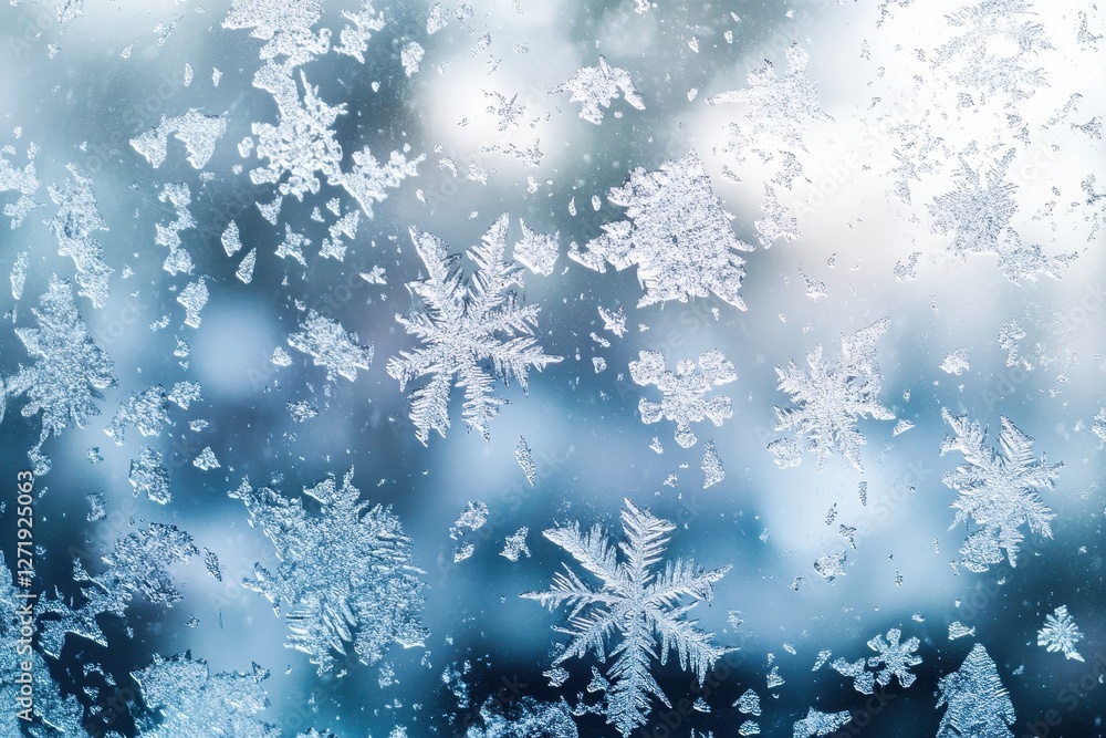 Beautiful snowflakes adorn the glass window on a cold day Beautiful snowflakes adorn the glass window on a cold day