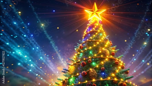 Glowing Christmas Tree PNG Background: White Starry Night Festive Holiday Image
