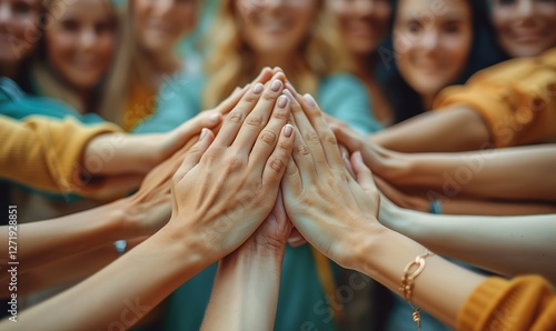 Team spirit is a necessity during any work. All human race hands together in circle