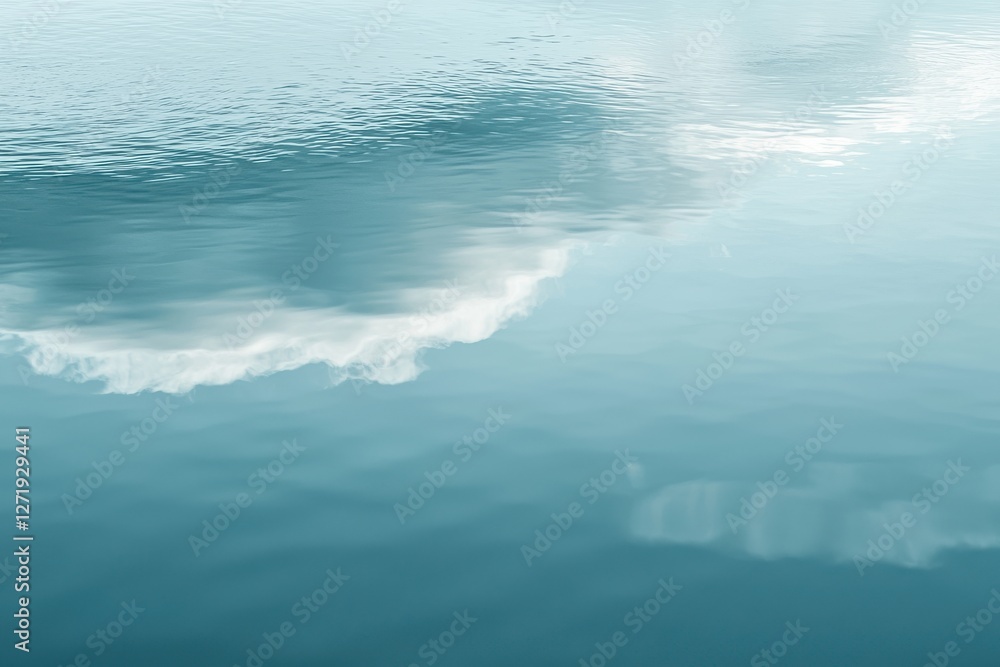 Fototapeta premium Serene blue water reflecting the sky with soft white clouds, creating a peaceful and calming atmosphere in a minimalist natural setting.