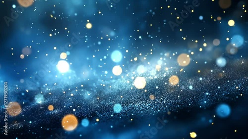 Abstract blue glowing particles of glitter background