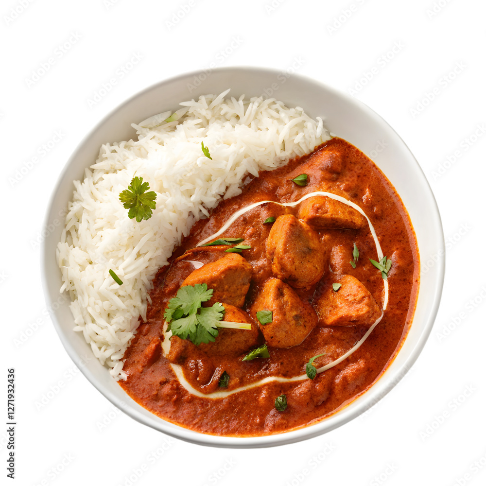 Butter Chicken with Rice: Indian Food Recipe isolated on transparent background Butter Chicken with Rice: Indian Food Recipe isolated on transparent background
