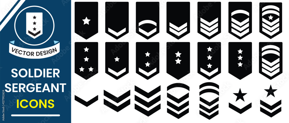 Soldier, Army sergeant, icon vector illustration. Military, soldier position symbol, badge insignia symbol. Major, Officer, General, constable position symbol. Vector illustration.