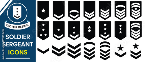 Soldier, Army sergeant, icon vector illustration.  Military, soldier position symbol, badge insignia symbol.  Major, Officer, General, constable position symbol. Vector illustration.