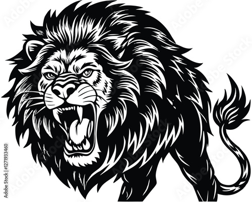 Wallpaper Mural Majestic Lion Vector Illustration – Bold and Fierce Black and White Design. Powerful Lion Tattoo Design – Stunning Black and White Lion Art. Torontodigital.ca