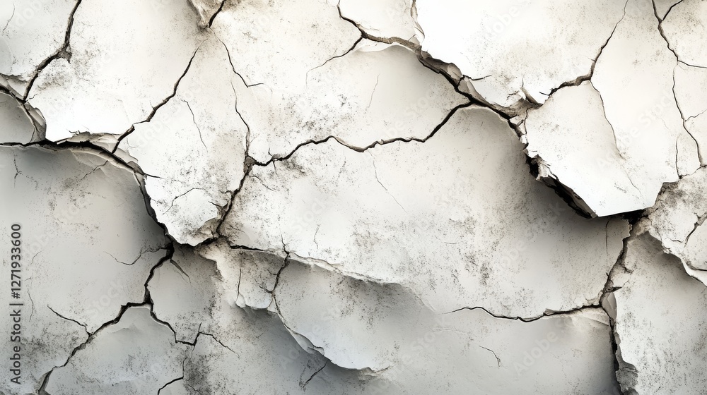 Fototapeta premium Cracked and broken white surface shows signs of age and damage