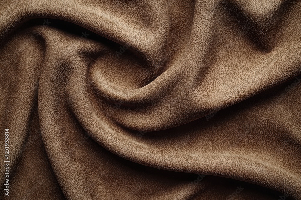 Close-up of soft brown suede fabric with elegant folds, creating a luxurious texture ideal for backgrounds, upholstery and fashion designs, warm and inviting feel. Close-up of soft brown suede fabric with elegant folds, creating a luxurious texture ideal for backgrounds, upholstery and fashion designs, warm and inviting feel.