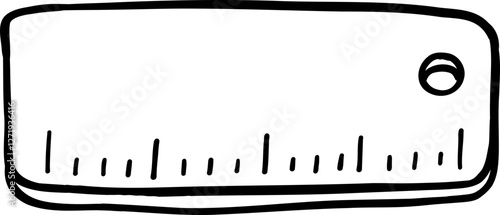 Simple black and white outline of a ruler with measurement markings. A minimalistic hand-drawn illustration perfect for school, office, and stationery-related themes
