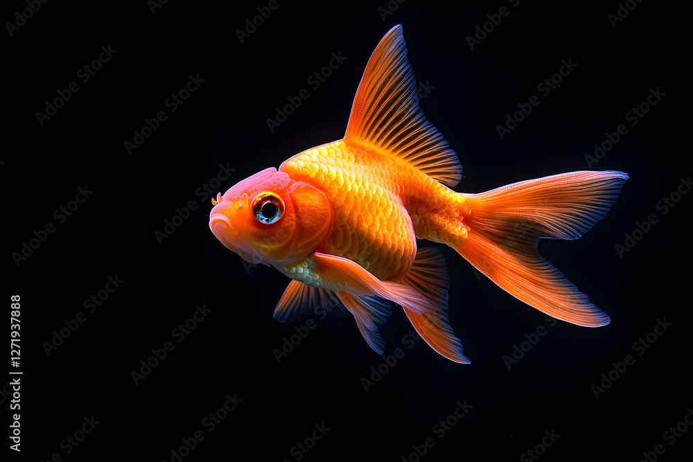 Goldfish swimming in a clear tank underwater with colorful plants and stones aquatic life in a home aquarium. Goldfish swimming in a clear tank underwater with colorful plants and stones aquatic life in a home aquarium.
