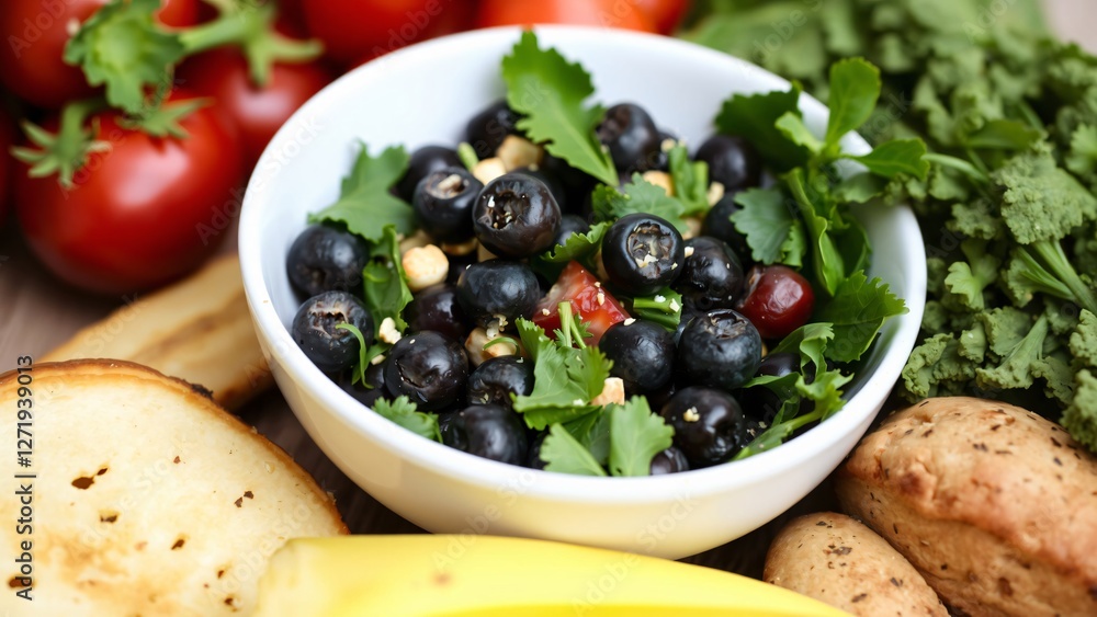 Fresh Blueberry and Herb Salad with Toasted Bread and Fruit Fresh Blueberry and Herb Salad with Toasted Bread and Fruit