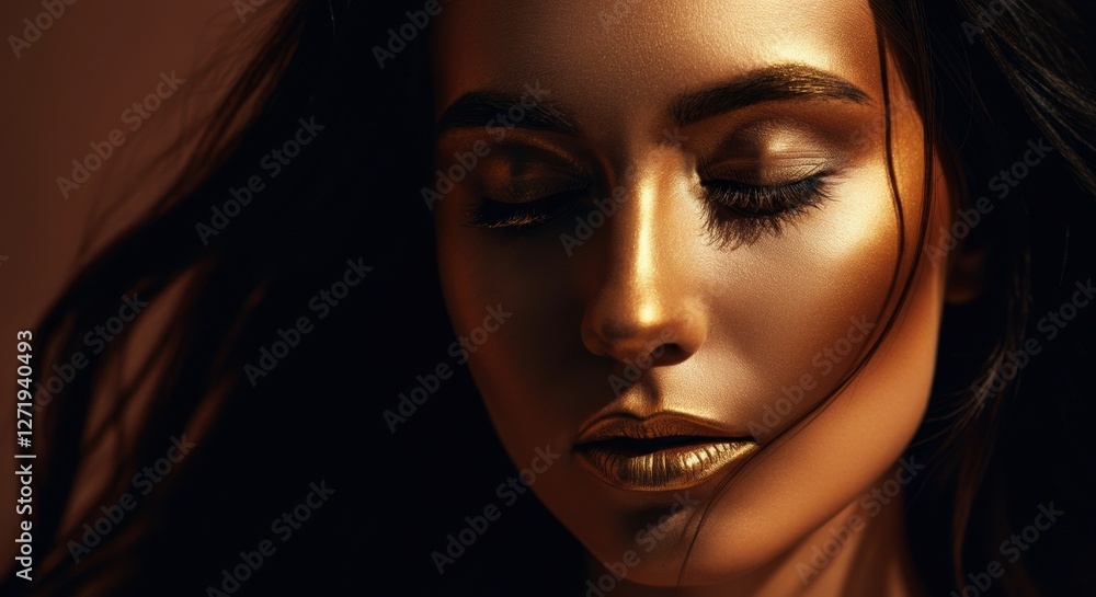 custom made wallpaper toronto digitalClose-up of a woman with golden makeup and closed eyes, showcasing beauty