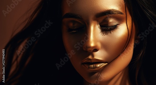 Wallpaper Mural Close-up of a woman with golden makeup and closed eyes, showcasing beauty Torontodigital.ca