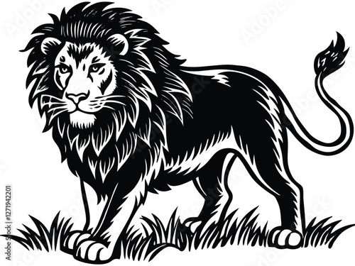 Lion Vector Illustration – Bold and Fierce Black and White Design. Powerful Lion Tattoo Design – Stunning Black and White Lion Art.
