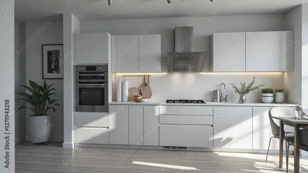 Bright white kitchen with clean lines simple cabinetry and functional layout perfect for modern and minimalist home designs Bright white kitchen with clean lines simple cabinetry and functional layout perfect for modern and minimalist home designs