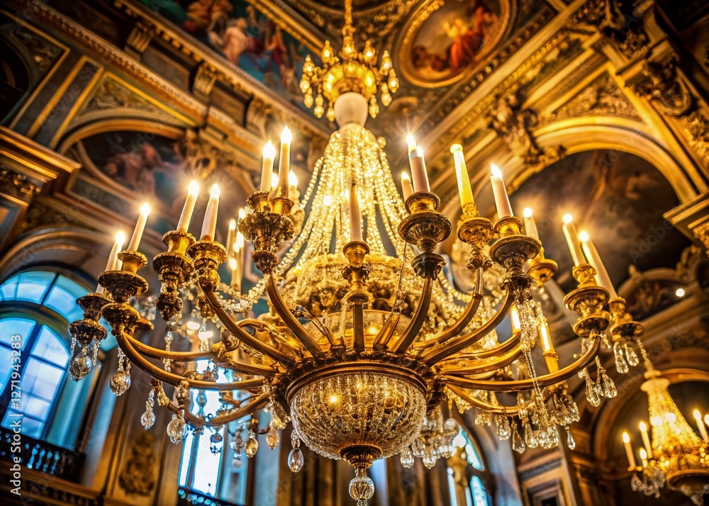 Fototapeta premium Grand Hall with Elegant Chandelier - 4K Hyperrealistic Portrait Photography
