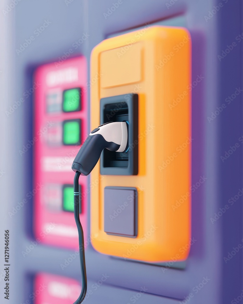 Ev car Vibrant fuel pump with nozzle, showcasing detail and color in a modern design. Ev car Vibrant fuel pump with nozzle, showcasing detail and color in a modern design.