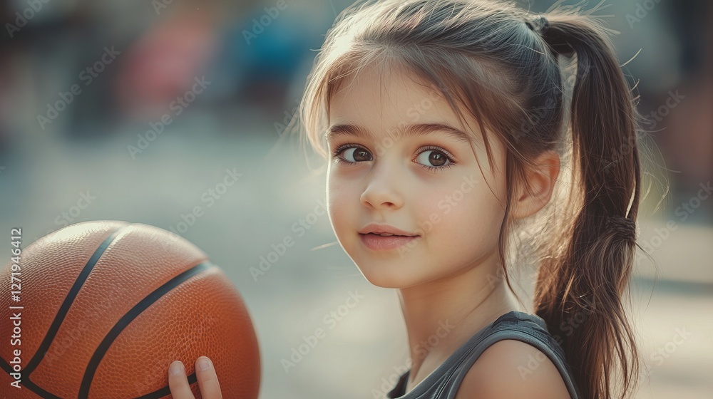 Adorable Girl with a Basketball - A Precious Moment Captured in a Stunning Portrait Adorable Girl with a Basketball - A Precious Moment Captured in a Stunning Portrait