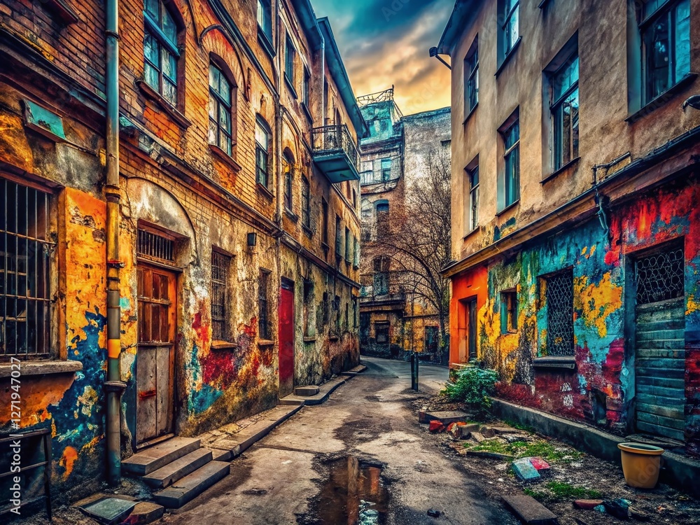 Fototapeta premium Gritty Moscow Street Scene: Urban Exploration Photography