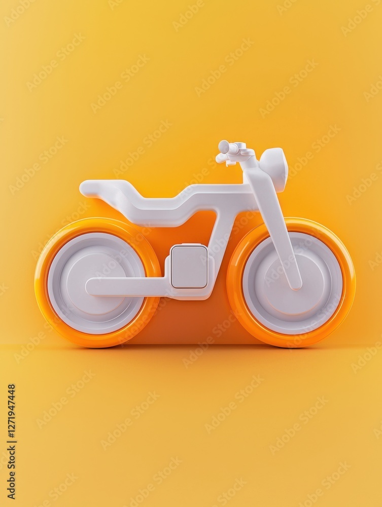 Ev car A white and orange toy motorcycle against a bright yellow background. Ev car A white and orange toy motorcycle against a bright yellow background.