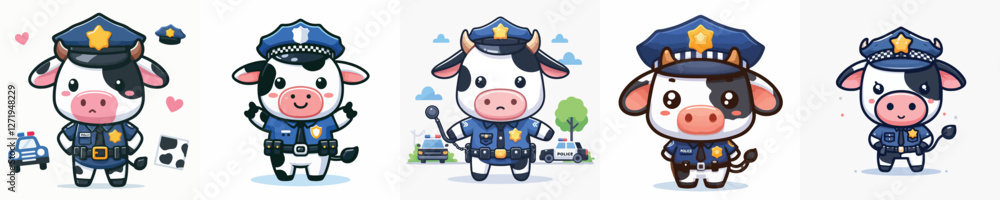 Vector set of adorable cows wearing police uniforms Vector set of adorable cows wearing police uniforms