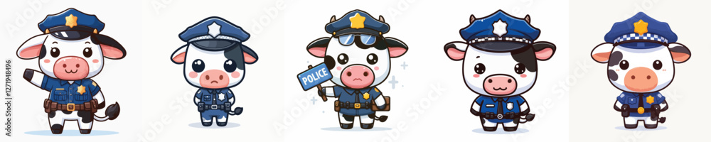 Vector set of adorable cows wearing police uniforms Vector set of adorable cows wearing police uniforms