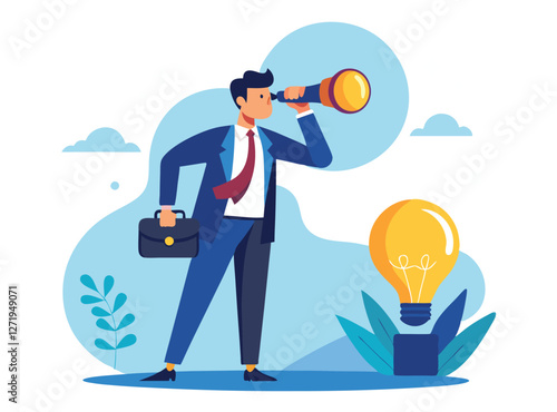 businessman with binoculars, searching for success concept