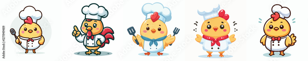Vector set of cute chickens wearing chef uniforms Vector set of cute chickens wearing chef uniforms