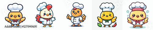 Vector set of cute chickens wearing chef uniforms