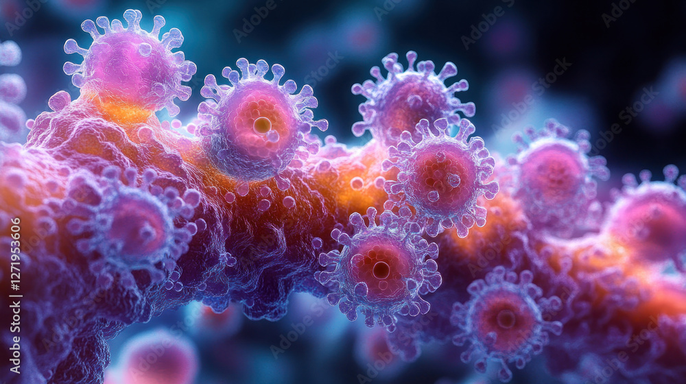 Fototapeta premium Microscopic view of a virus particle binding to a host cell in stunning detail