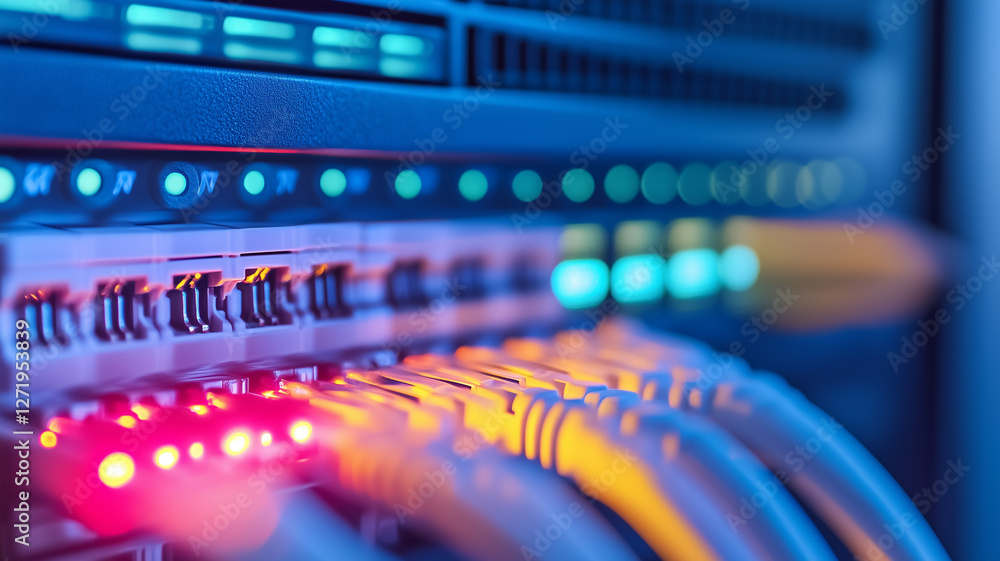 An internet server in operation with blinking lights, symbolizing data flow An internet server in operation with blinking lights, symbolizing data flow