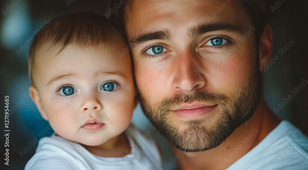Handsome father shares a tender moment with his baby boy, capturing the essence of love and connection in a soft-lit portrait Handsome father shares a tender moment with his baby boy, capturing the essence of love and connection in a soft-lit portrait