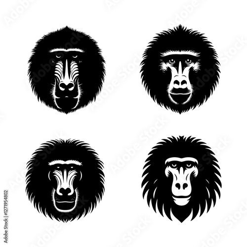 Baboon Face Silhouette Vector Set – Primate Head Illustrations for Wildlife and Safari Designs