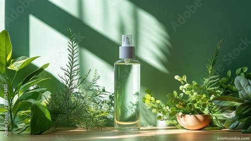 Natural Wellness Product Displayed With Fresh Greenery and Soft Sunlight Generative AI