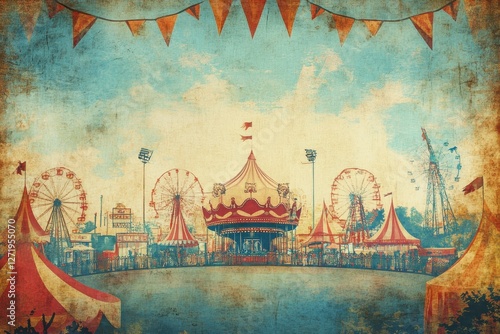 A vintage style painting of a carnival or state fair