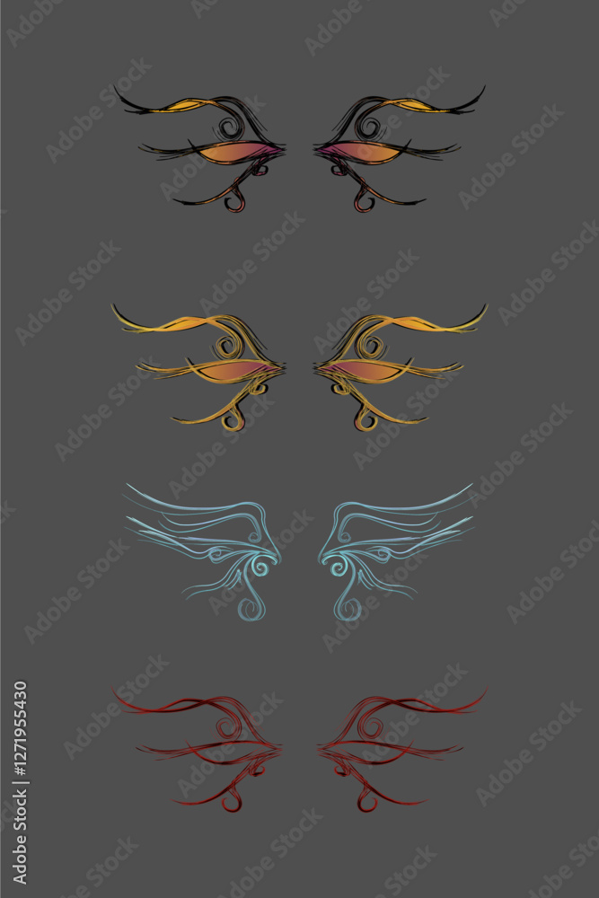 Obraz premium Wings icons with unique characters. Vector set of angel wings icons. Eagle, bird, phoenix.