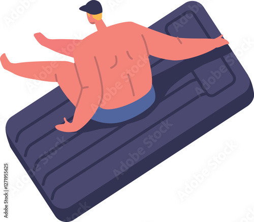 Man swimming on inflatable mattress