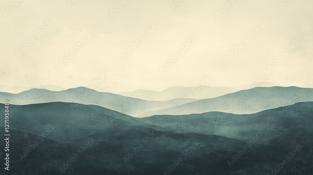 A layered mountain range receding into the soft misty distance A layered mountain range receding into the soft misty distance