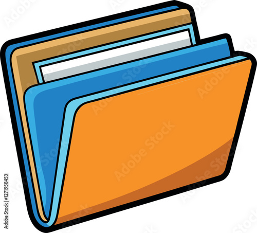 High-Quality Colorful Document Folder Vector Illustration – Minimalistic Cartoon Design with Clean Lines, Vibrant Aesthetic, and Stylish Look for Office and Workspace Organization