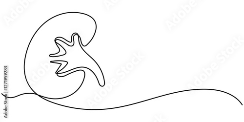 Kidney human organ one line art drawing. Human kidneys continuous one line drawing. Isolated on white background vector illustration. Premium vector, Human kidneys with ureters one line art. 