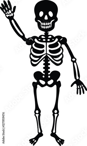 Cartoon skeleton waving silhouette illustration