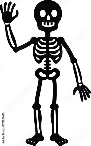 Cartoon skeleton waving silhouette illustration