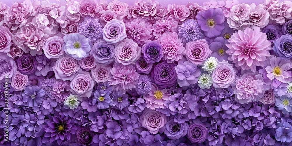 Vibrant display of purple flowers arranged in a stunning gradient pattern showcasing nature's beauty and diversity Vibrant display of purple flowers arranged in a stunning gradient pattern showcasing nature's beauty and diversity
