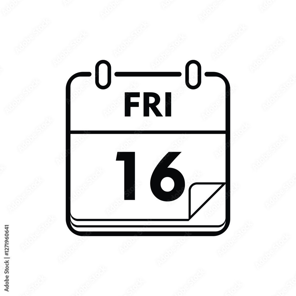 calender icon, 16 friday icon with white background calender icon, 16 friday icon with white background