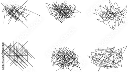 Random chaotic scribble lines collection pencil art set. Abstract random line scribble vector elements including various messy and random lines for design,
