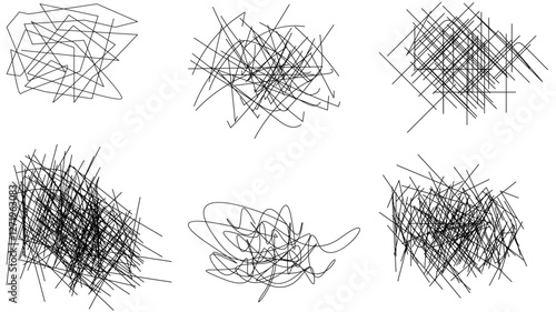 Random chaotic scribble lines collection pencil art set. Abstract random line scribble vector elements including various messy and random lines for design,
