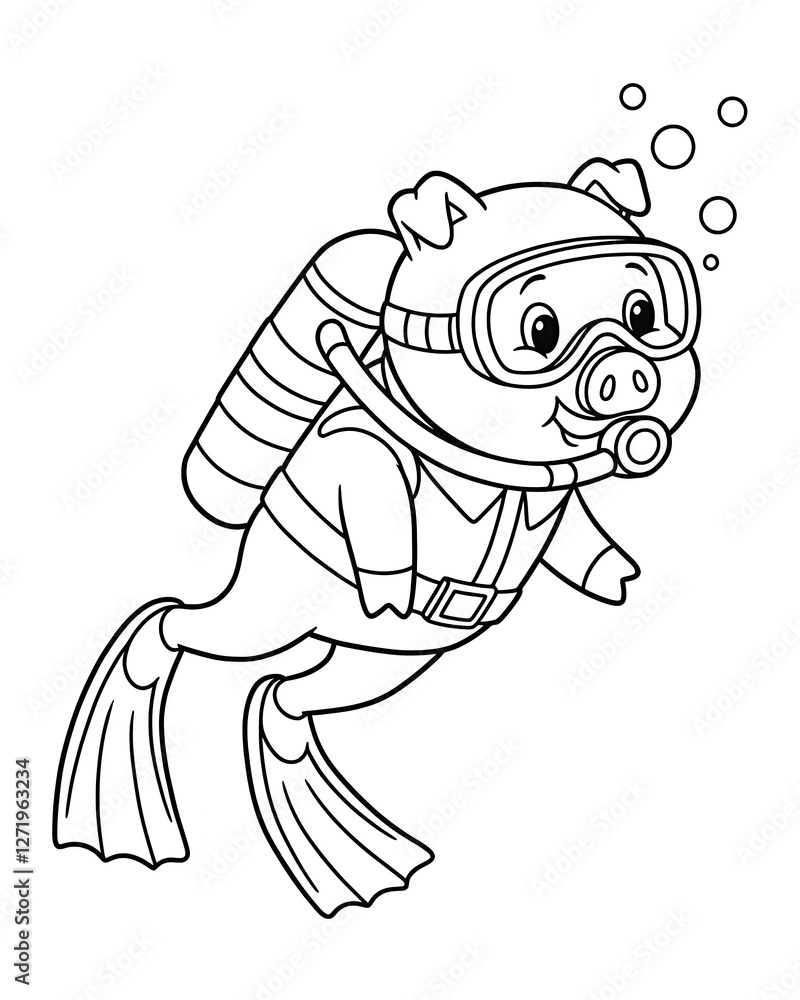 Obraz premium pig diver coloring 