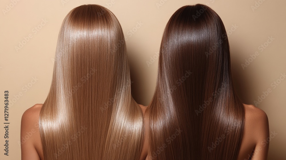 Fototapeta premium Comparison of Straight Hair Textures in Different Shades Under Bright Lighting Generative AI