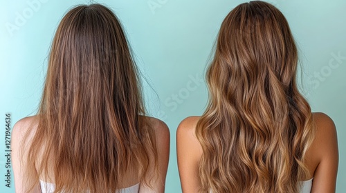 Transformation of Hair From Frizzy to Smooth With Defined Waves in Salon Setting Generative AI